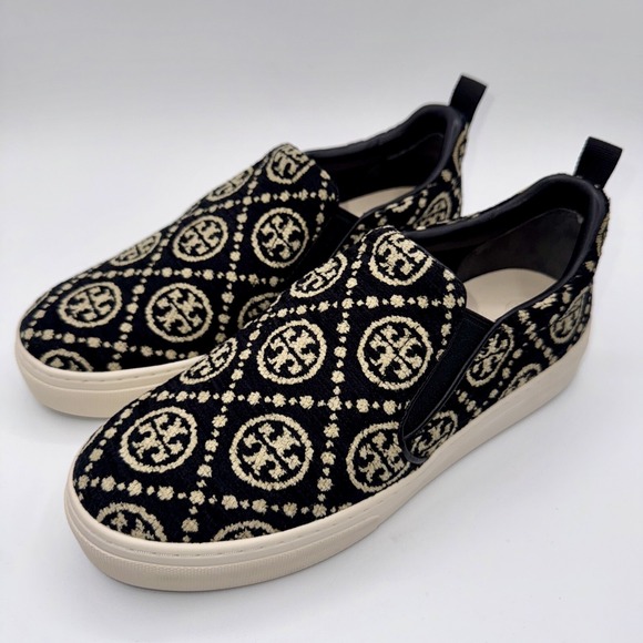 Tory Burch Shoes - Tory Burch Monogram Soft Embossed Sneakers Women's Size 7.5 Black Chenille